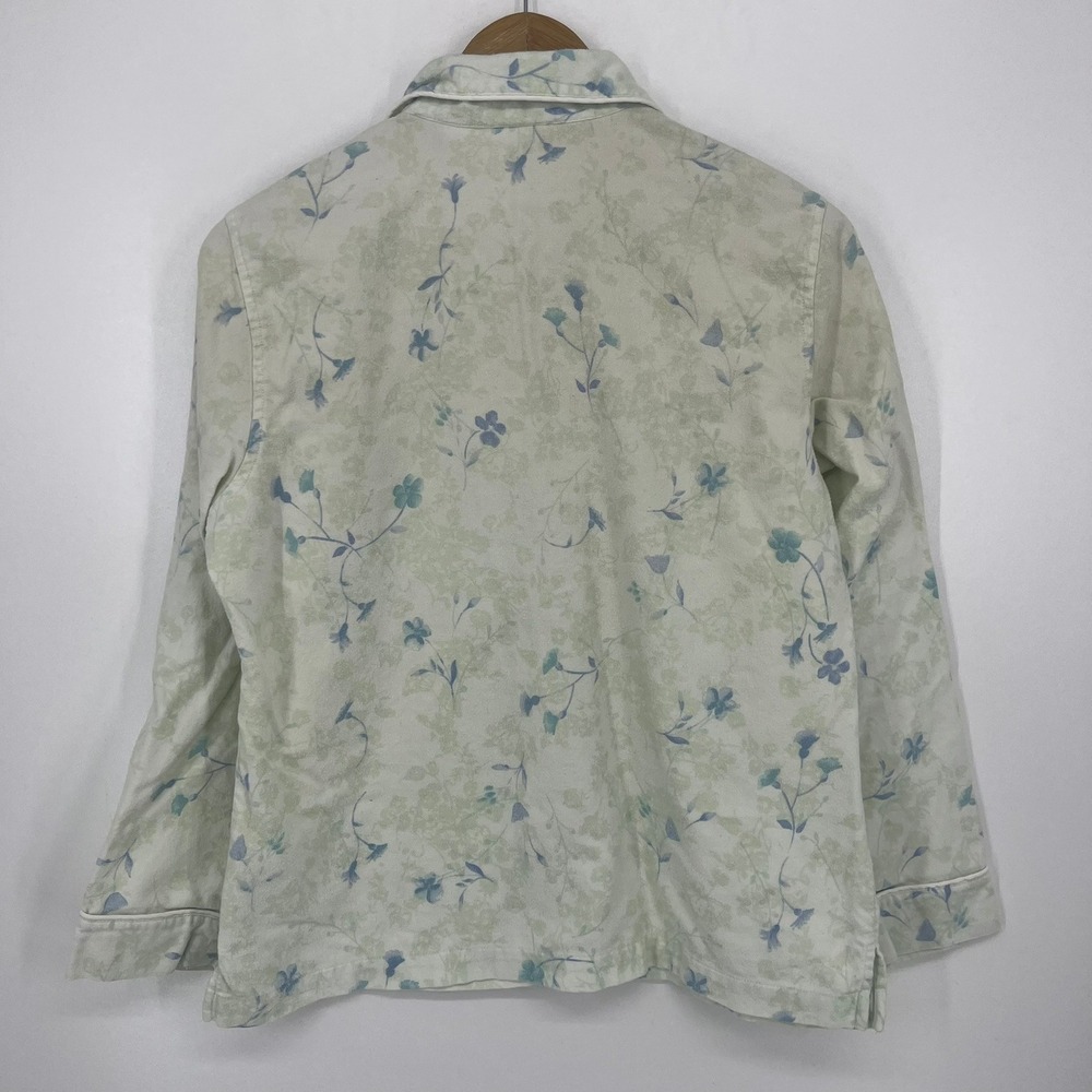 LL Bean Womens Petite Small Flannel Pajama Top Blue Floral Cotton - Picture 2 of 14
